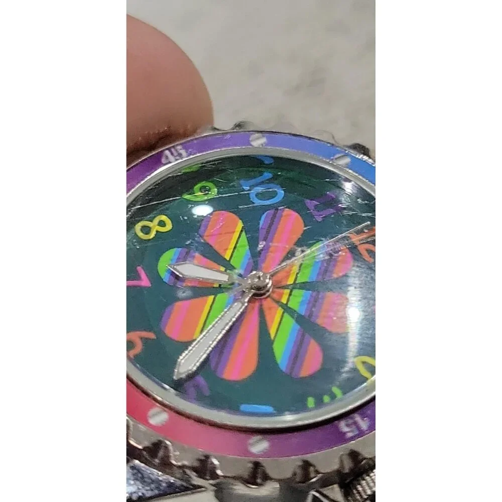 Accutime Women's Multi-color‎ Rainbow Flower Silicone Analog Quartz Watch
